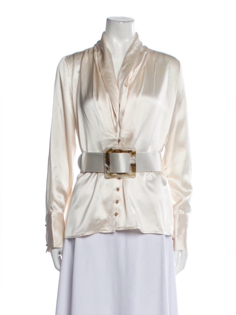NICHOLAS Neutral Satin V-Neck Blouse